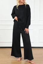 Loungewear Black Ultra Loose Textured 2pcs Slouchy Outfit