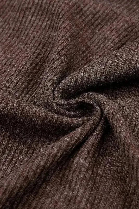 Loungewear Brown Ribbed Knit Collared Henley Top and Pants Lounge Outfit