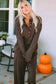Loungewear Brown Ribbed Knit Collared Henley Top and Pants Lounge Outfit