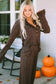 Loungewear Brown Ribbed Knit Collared Henley Top and Pants Lounge Outfit