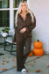 Loungewear Brown Ribbed Knit Collared Henley Top and Pants Lounge Outfit