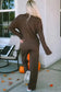 Loungewear Brown Ribbed Knit Collared Henley Top and Pants Lounge Outfit