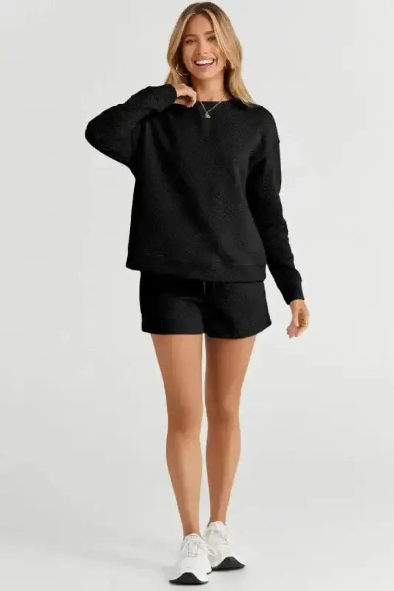 Loungewear Fashionfitz Black Textured Loungewear Set for Women