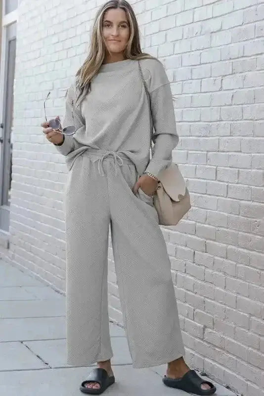 Loungewear Gray / S / 95%Polyester+5%Elastane Fashionfitz Black Textured Loungewear Set for Women