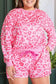 Loungewear Pink Leopard Long Sleeve Satin Tie Shorts Two Piece Set