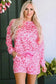 Loungewear Pink Leopard Long Sleeve Satin Tie Shorts Two Piece Set