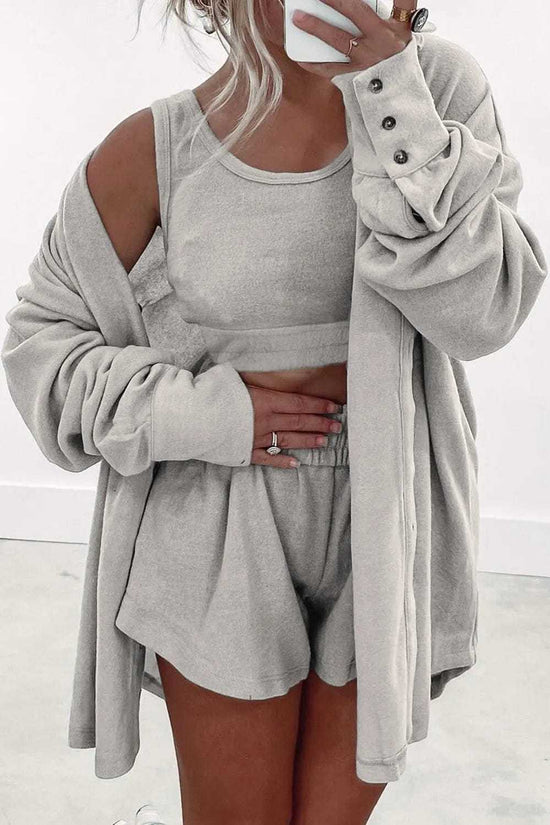 Loungewear & Sleepwear/Loungewear Gray / S / 75%Polyester+20%Viscose+5%Elastane Women’s 3-Piece Lounge Set - Cozy and Stylish