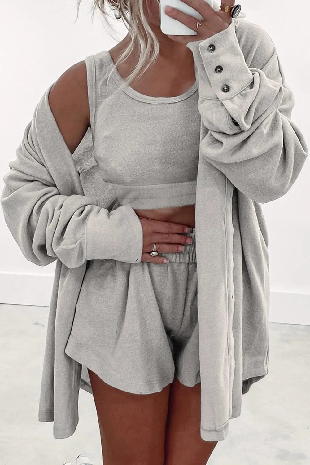 Loungewear & Sleepwear/Loungewear Gray / S / 75%Polyester+20%Viscose+5%Elastane Women’s 3-Piece Lounge Set - Cozy and Stylish
