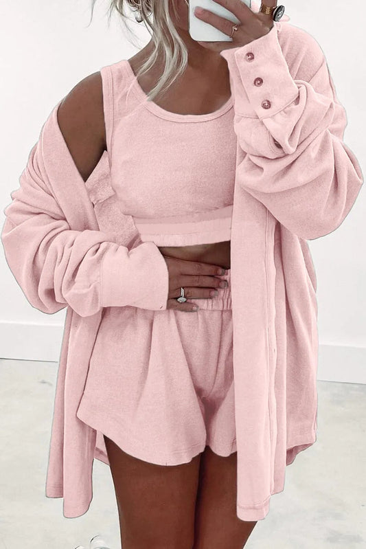 Loungewear & Sleepwear/Loungewear Light Pink / S / 75%Polyester+20%Viscose+5%Elastane Women’s 3-Piece Lounge Set - Cozy and Stylish