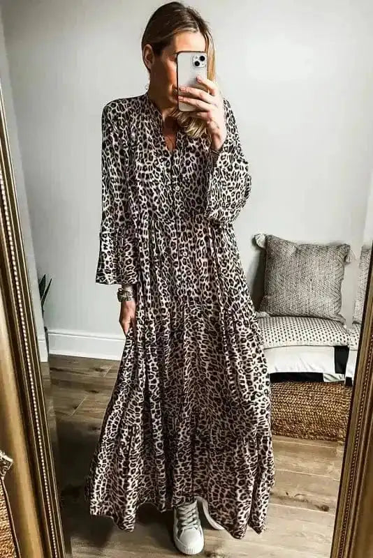 Maxi Dresses Apricot Leopard Maxi - Elegance Unleashed