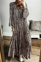 Maxi Dresses Apricot / S / 100%Polyester Apricot Leopard Maxi - Elegance Unleashed