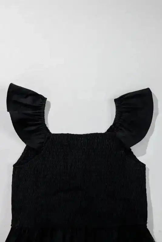 Maxi Dresses Black Maxi Dress - Flutter Sleeve Smocked Bodice
