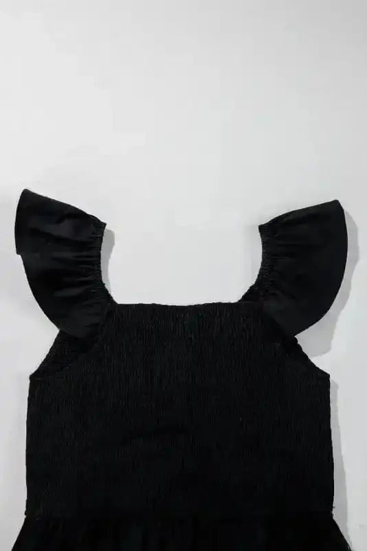 Maxi Dresses Black Maxi Dress - Flutter Sleeve Smocked Bodice
