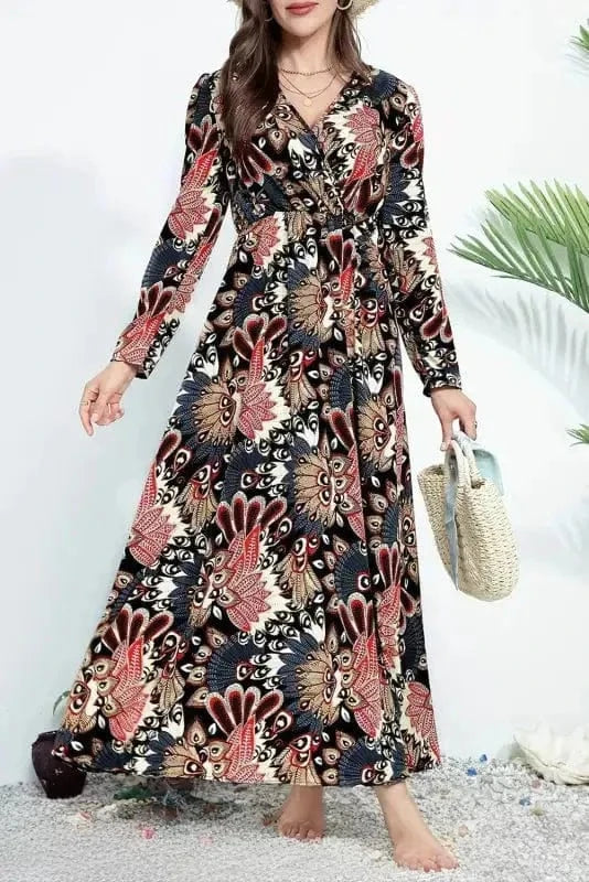 Maxi Dresses Black / S / 100%Polyester Blossom Elegance Maxi Wrap Dress
