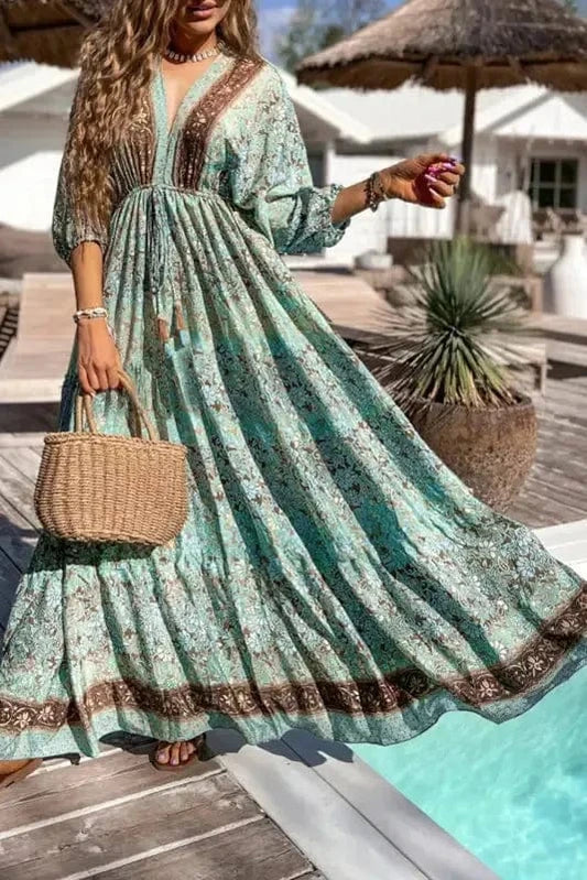 Maxi Dresses Boho Floral Maxi Dress - Open Back
