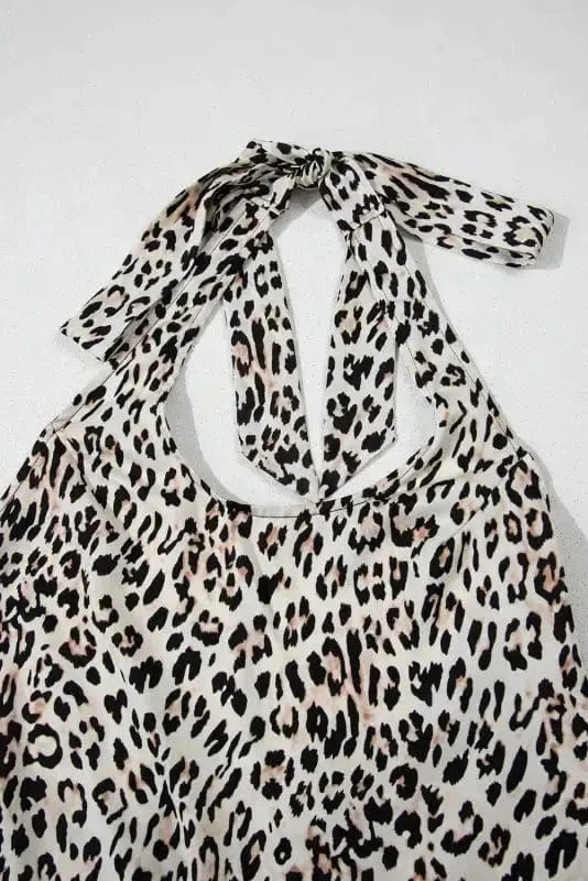 Maxi Dresses Brown Leopard Maxi Dress - Halter Neck Backless Ruffled Hem