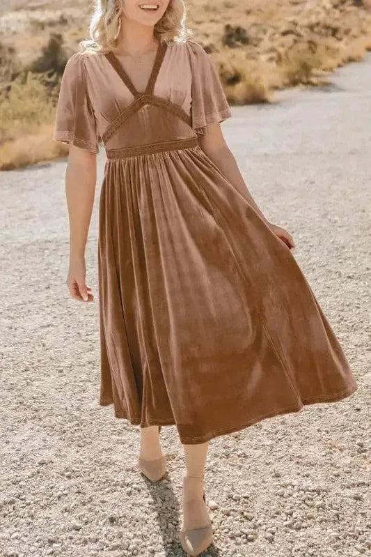 Maxi Dresses Chestnut / S / 95%Polyester+5%Elastane Empire Grace Velvet Maxi Dress