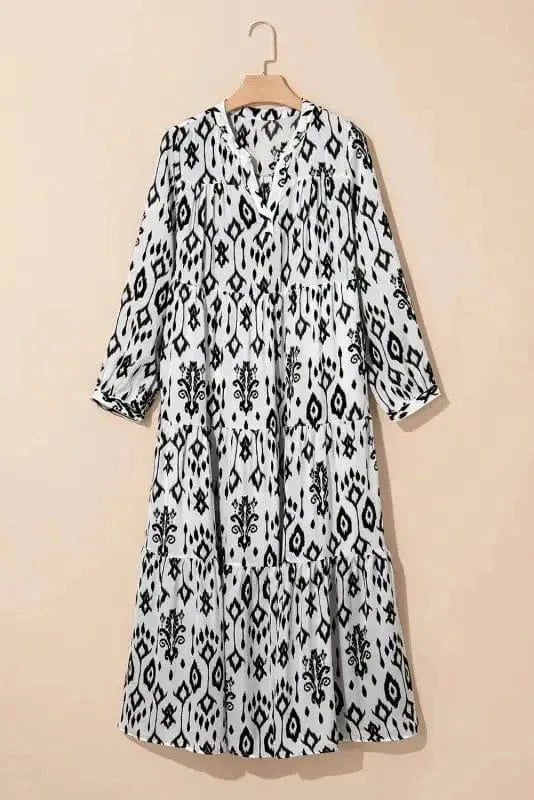Maxi Dresses GeoContrast Maxi Dress – Monochrome Western Print