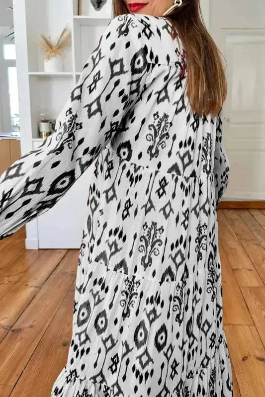 Maxi Dresses GeoContrast Maxi Dress – Monochrome Western Print