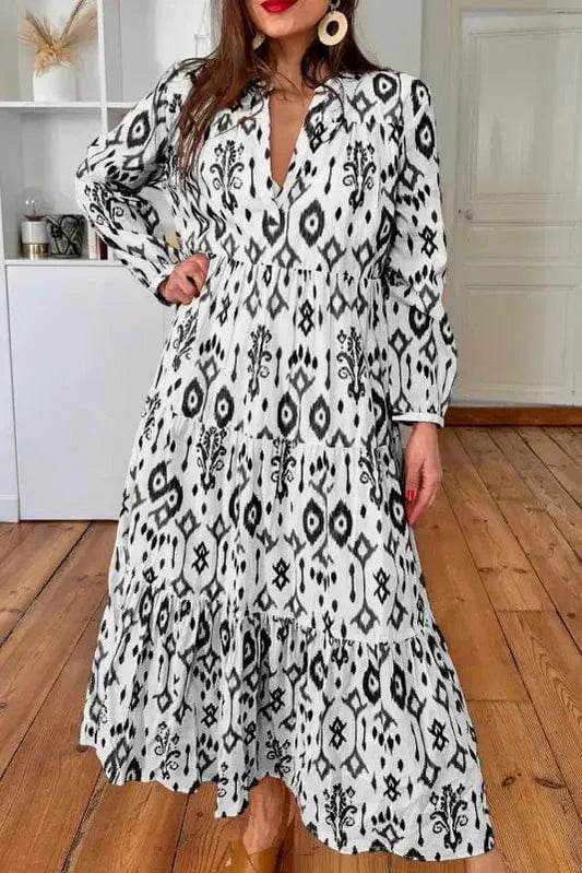 Maxi Dresses GeoContrast Maxi Dress – Monochrome Western Print