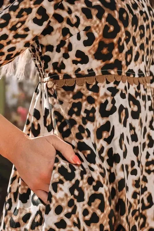 Maxi Dresses Leopard Maxi Dress - Bubble Sleeve Square Neck