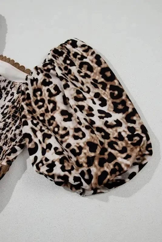 Maxi Dresses Leopard Maxi Dress - Bubble Sleeve Square Neck