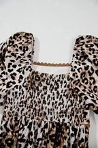 Maxi Dresses Leopard Maxi Dress - Bubble Sleeve Square Neck