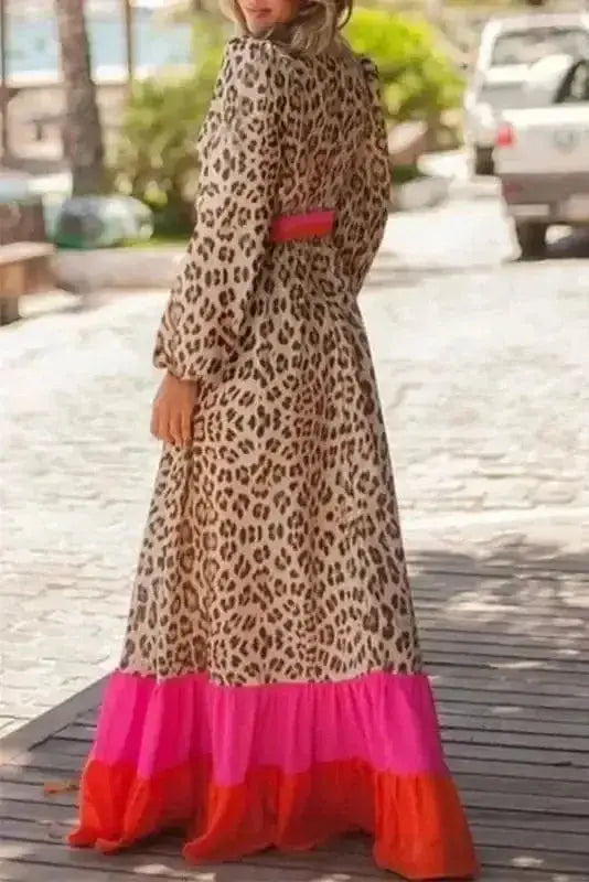 Leopard print A-line maxi dress back view — Fashionfitz UK