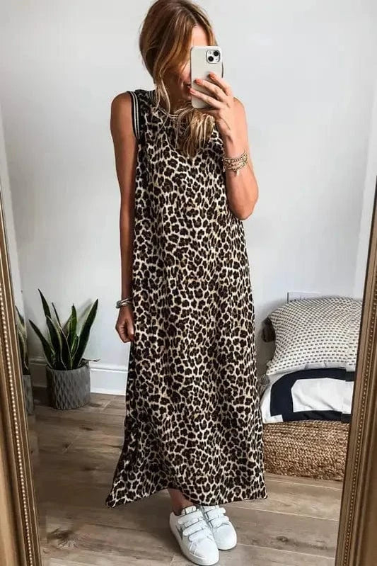 Maxi Dresses Leopard Sleeveless Maxi Dress