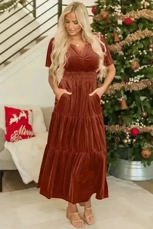 Maxi Dresses Luxe Velvet Tiered Maxi - Elegance Redefined