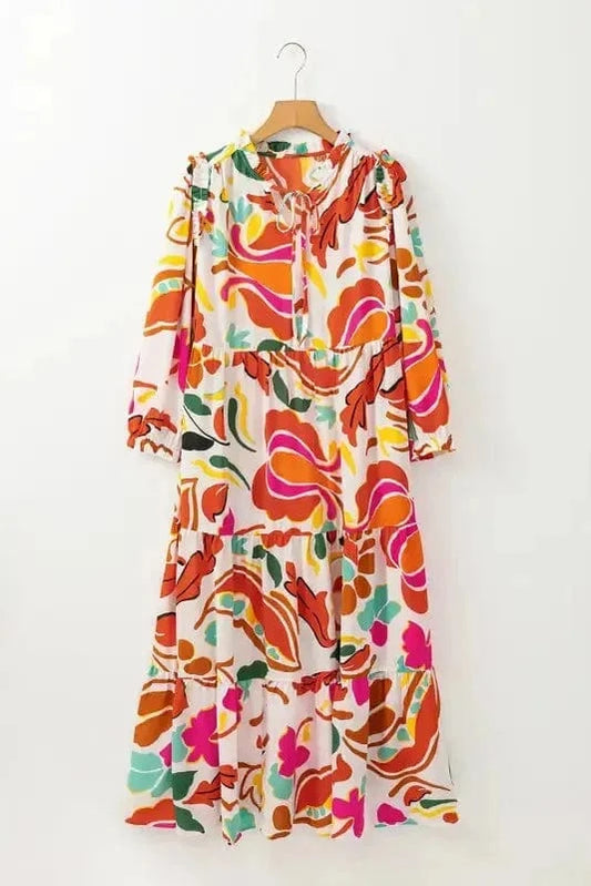 Maxi Dresses Orange / S / 100%Polyester Valencia Floral Tiered Maxi Dress