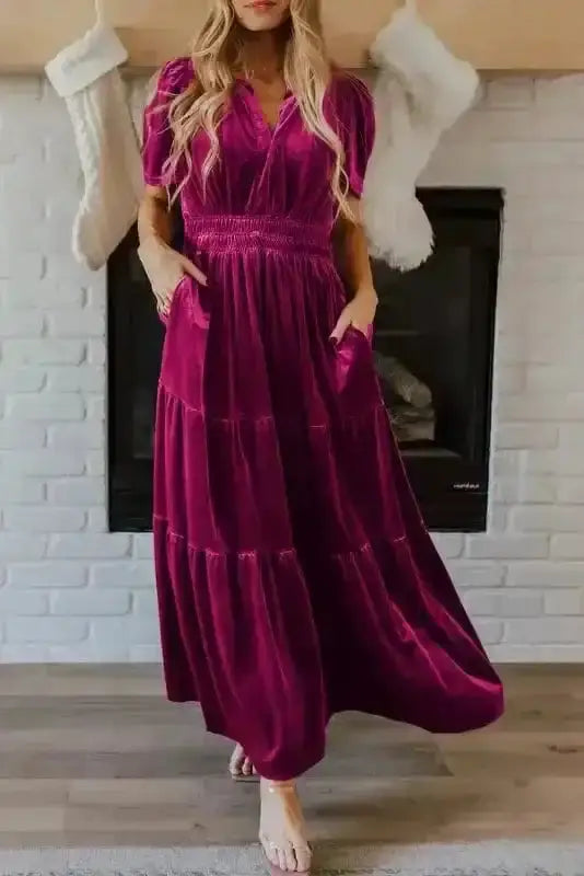 Maxi Dresses Red Dahlia / S / 95%Polyester+5%Elastane Velvet Twilight Maxi Dress