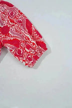 Maxi Dresses Red Paisley Maxi Dress - Side Slit Puff Sleeve High Waist