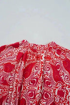 Maxi Dresses Red Paisley Maxi Dress - Side Slit Puff Sleeve High Waist
