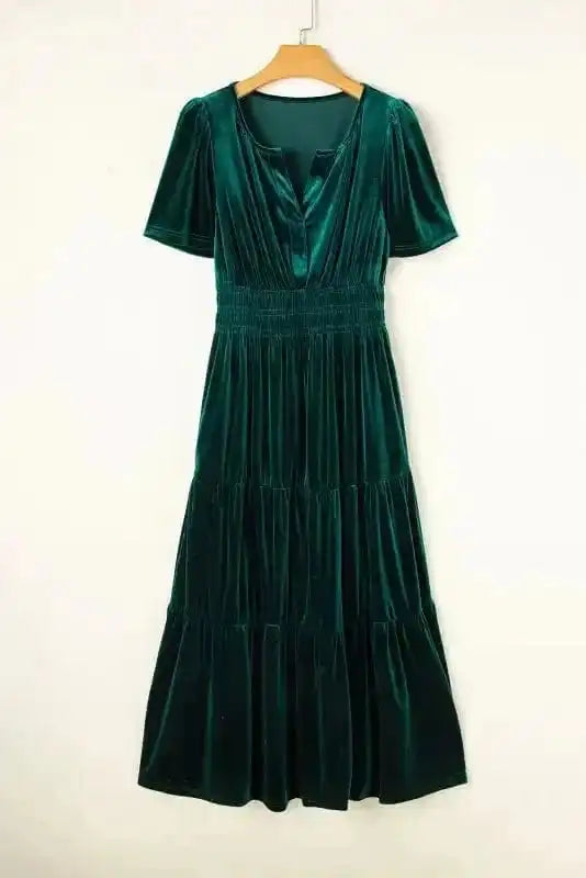 Maxi Dresses Velvet Rhapsody Tiered Maxi Dress - Evergreen