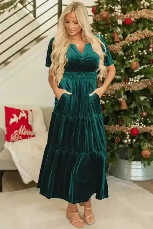 Maxi Dresses Velvet Rhapsody Tiered Maxi Dress - Evergreen
