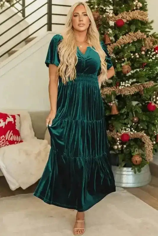 Maxi Dresses Velvet Rhapsody Tiered Maxi Dress - Evergreen