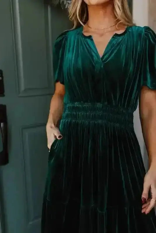 Maxi Dresses Velvet Rhapsody Tiered Maxi Dress - Evergreen