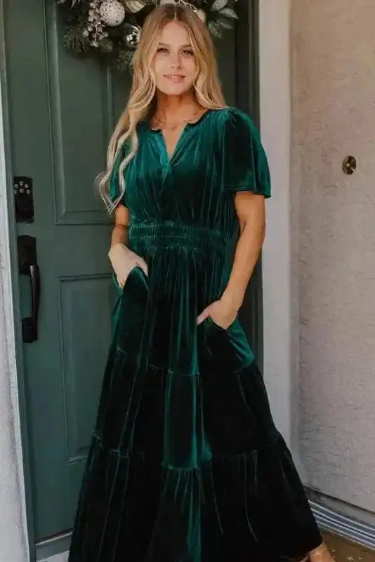 Maxi Dresses Velvet Rhapsody Tiered Maxi Dress - Evergreen