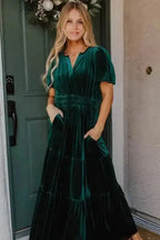 Maxi Dresses Velvet Rhapsody Tiered Maxi Dress - Evergreen