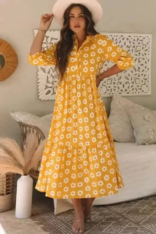 Maxi Dresses Yellow Flower Print Maxi Dress