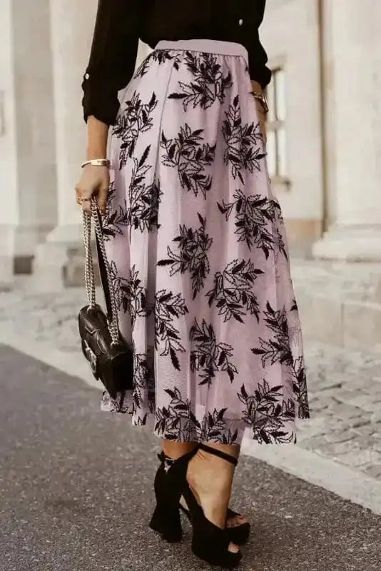 Maxi Skirts Leaves Embroidered Maxi Skirt