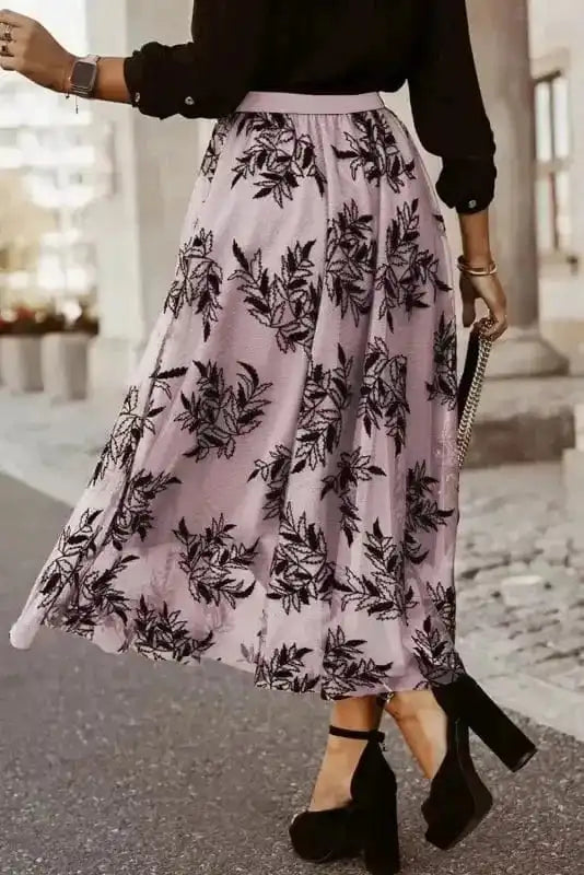 Maxi Skirts Leaves Embroidered Maxi Skirt