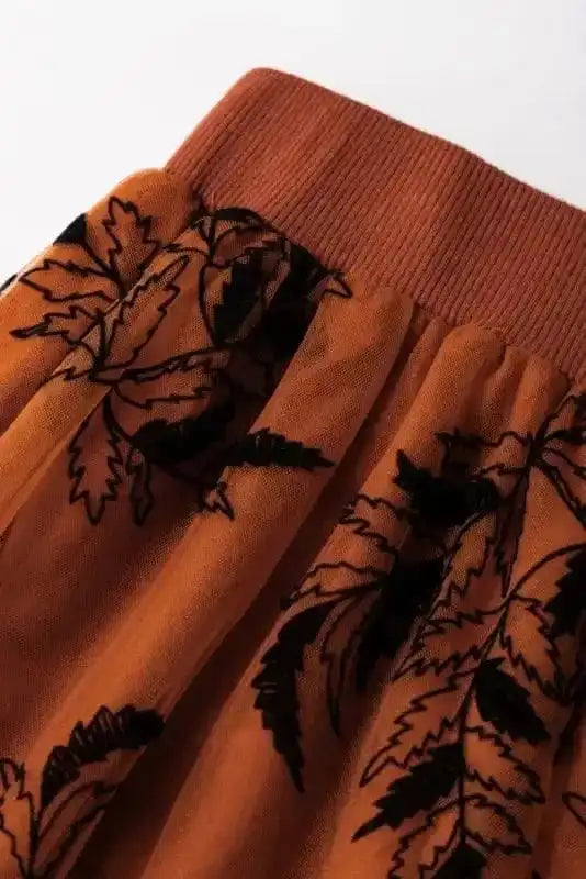 Maxi Skirts Leaves Embroidered Maxi Skirt