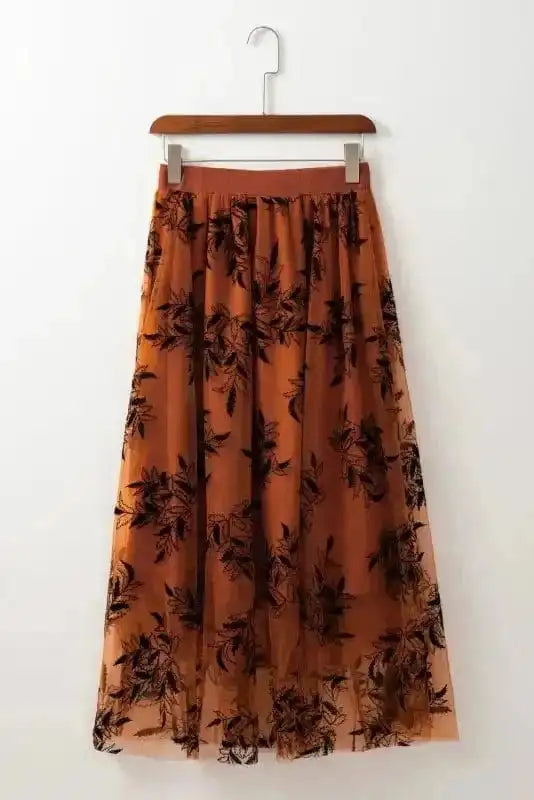 Maxi Skirts Leaves Embroidered Maxi Skirt