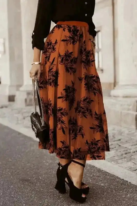 Maxi Skirts Leaves Embroidered Maxi Skirt