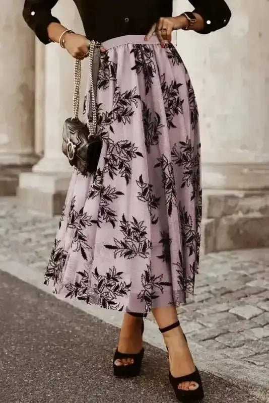 Maxi Skirts Peach Blossom / S / 100%Polyamide Leaves Embroidered Maxi Skirt