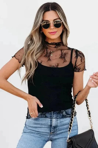 Mesh Blouses Black / S / 90%Polyamide+10%Elastane Black Orchid Mesh Blouse