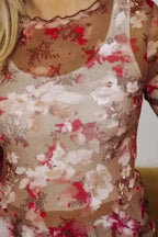 Mesh Tops Floral Mesh Long Sleeve Top