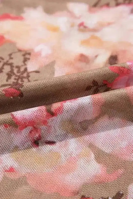 Mesh Tops Floral Mesh Long Sleeve Top